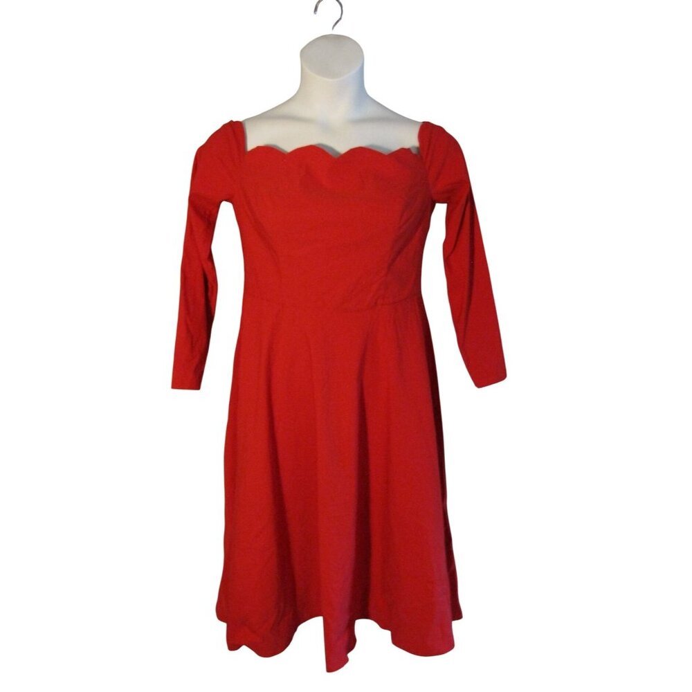 Belle Poque L Red Vintage Inspired Rockabilly Fit & Flare Dress Stretch